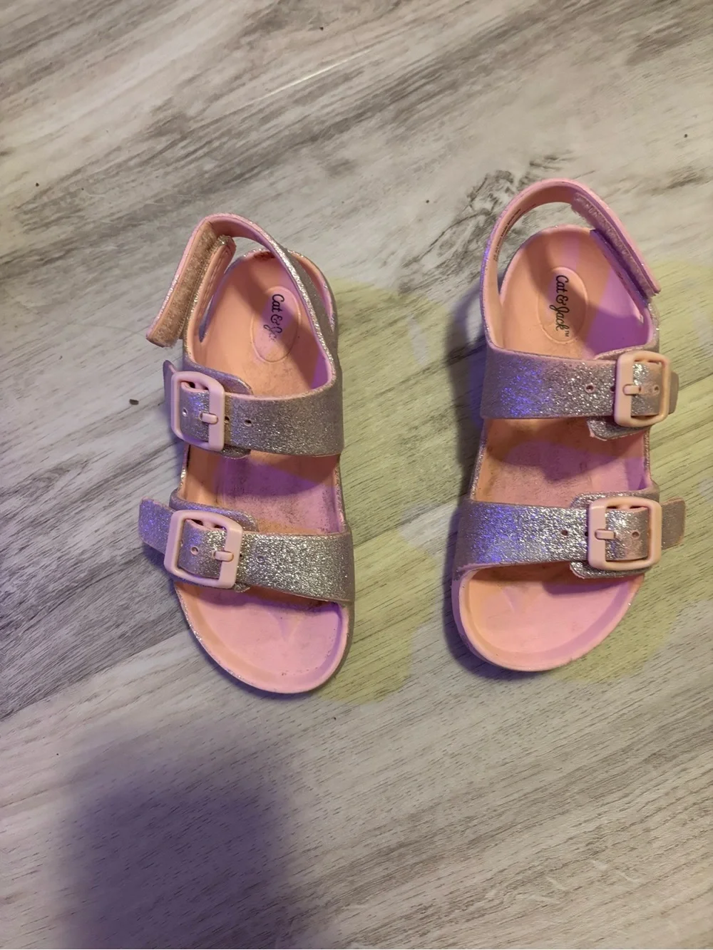 Cat And Jack Toddler Size 10 Sandals Sparkly Pink Straps Open Toe Summer